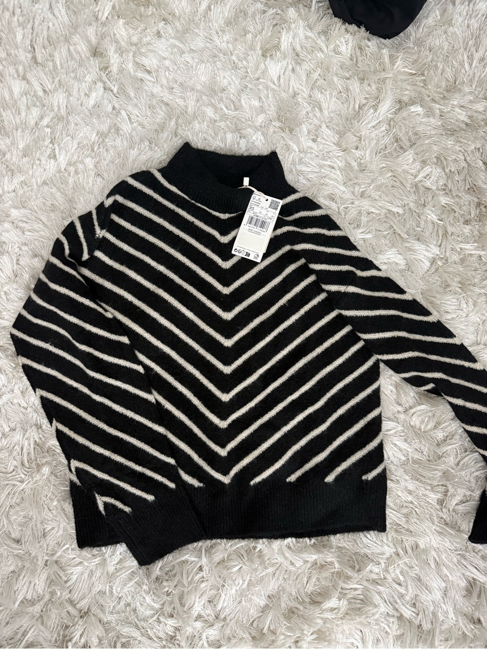 Mango Black and Cream Chevron Mock Neck Sweater